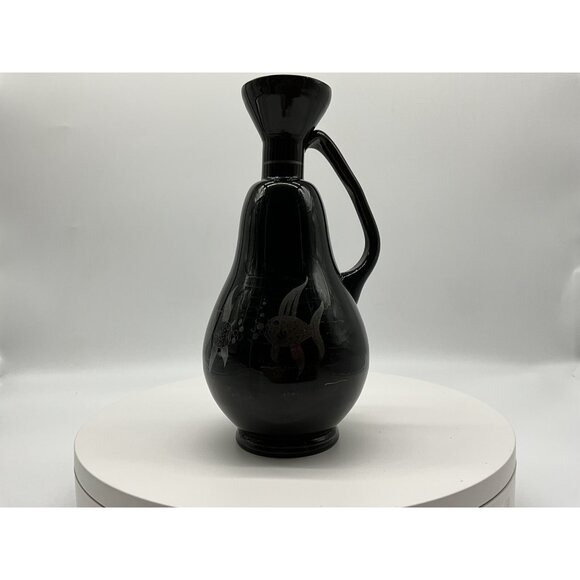 Antique Czechoslovakia Black Amethyst Vase w/ Silver Overlay Art Nouveau Style - Picture 10 of 16